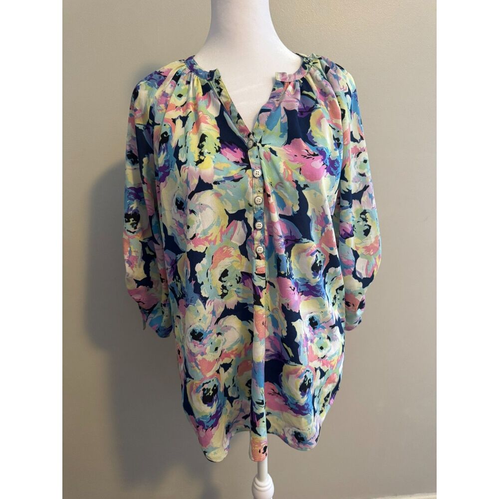 Yumi Kim Relaxed Floral Print 3/4 Sleeve Blouse Size M